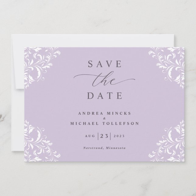 Elegant Lavender Lilac Vintage Wedding Save The Date (Front)