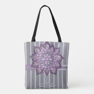 Elegant Lavender Mandala Silver Striped Bridesmaid Tote Bag