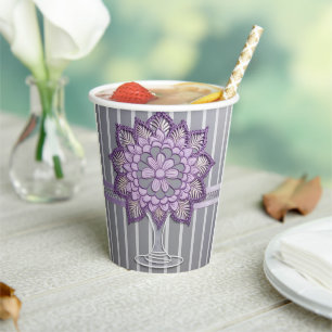Elegant Lavender Mandala Silver Striped Wedding Paper Cups