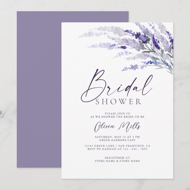 Elegant Lavender Mauve Dusty Purple Bridal Shower Invitation (Front/Back)