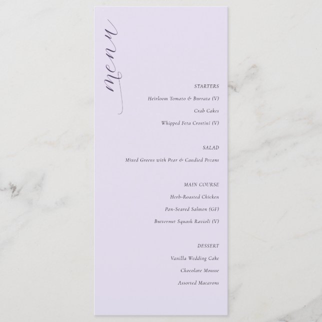 Elegant Lavender Minimalist Menu (Front)