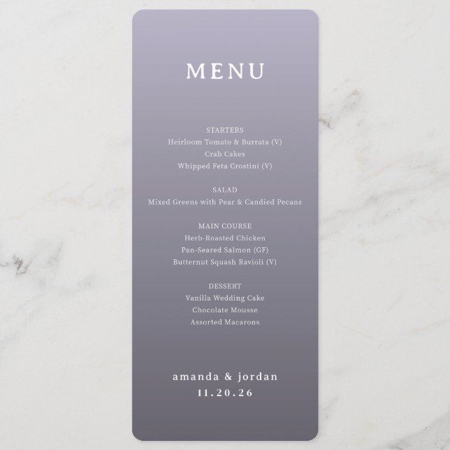 Elegant Lavender Minimalist Menu (Front)