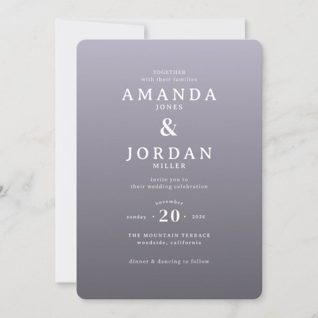 Elegant Lavender Minimalist Wedding Invitation (Front)