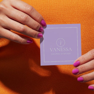 Elegant Lavender Monogram Custom Square Business Card