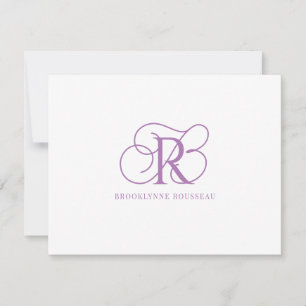 Elegant Lavender Monogram Flat Note Card