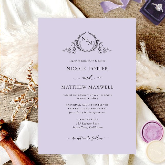 Elegant Lavender Monogram Wedding Invitation (Creator Uploaded)