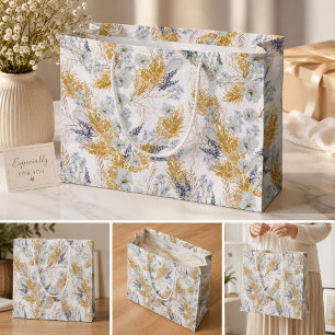 Elegant Lavender & Pampas Watercolor Floral Medium Gift Bag