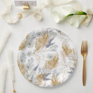 Elegant Lavender & Pampas Watercolor Floral Paper Plate