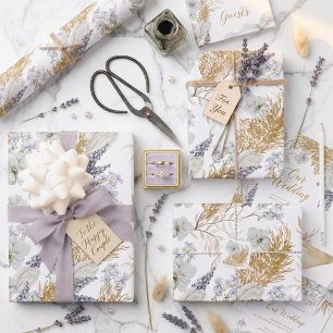 Elegant Lavender & Pampas Watercolor Floral Wrapping Paper Sheet