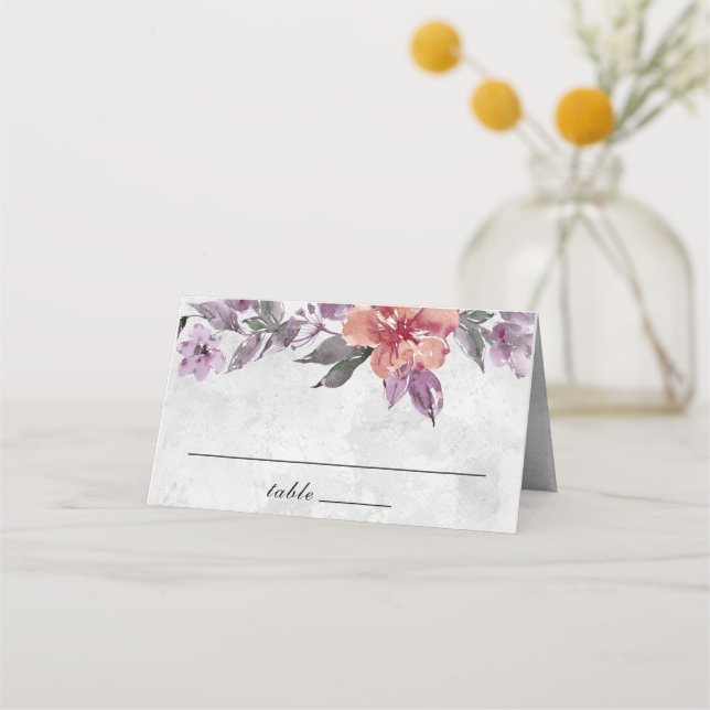 Elegant Lavender Peach Floral Watercolor  Place Card (Front)