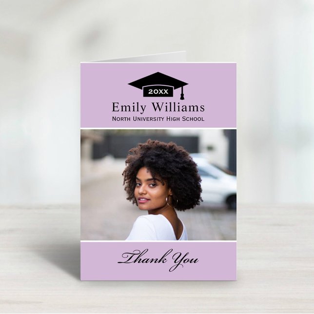 Elegant Lavender Personalised Graduation Photo Thank You Card (Creator Uploaded)