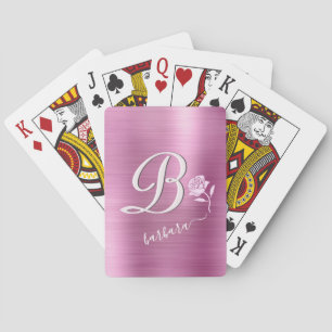 Elegant Lavender & Pink Custom Monogram Name Rose  Playing Cards