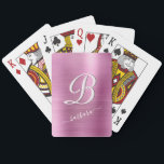 Elegant Lavender Pink Monogram Name Playing Cards<br><div class="desc">This is a lovely elegant lavender colour with a brushed metal effect and a unique custom multi-colour Monogram with your first name.  It creates a soft and feminine look that will be appropriate for wherever the two of you shall go.  For yourself or lovely as a gift.</div>