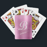 Elegant Lavender Pink Monogram Name Playing Cards<br><div class="desc">This is a lovely elegant lavender colour with a brushed metal effect and a unique custom multi-colour Monogram with your first name.  It creates a soft and feminine look that will be appropriate for wherever the two of you shall go.  For yourself or lovely as a gift.</div>