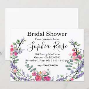 Elegant Lavender Pink Rose Bridal shower Invitation
