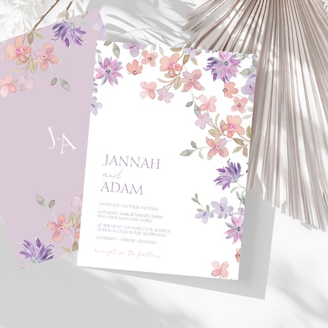 Elegant Lavender Pink Whimsical Wildflower Wedding Invitation (Elegant Lavender Pink Whimsical Wildflower Wedding Invitation)