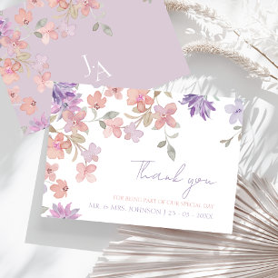 Elegant Lavender Pink Whimsical Wildflower Wedding Thank You Card