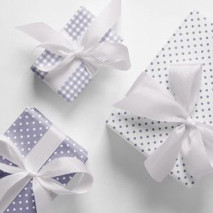 Elegant Lavender Polka Dots Gingham Pattern Mix Wrapping Paper Sheet