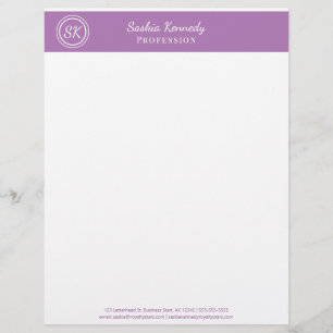 Elegant Lavender Professional Monogram Business Custom Letterhead