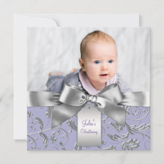 Elegant Lavender Purple and Grey Christening Invitation