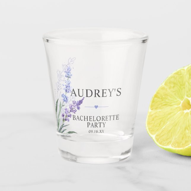 Elegant Lavender Purple Bachelorette Party  Shot Glass (Front)