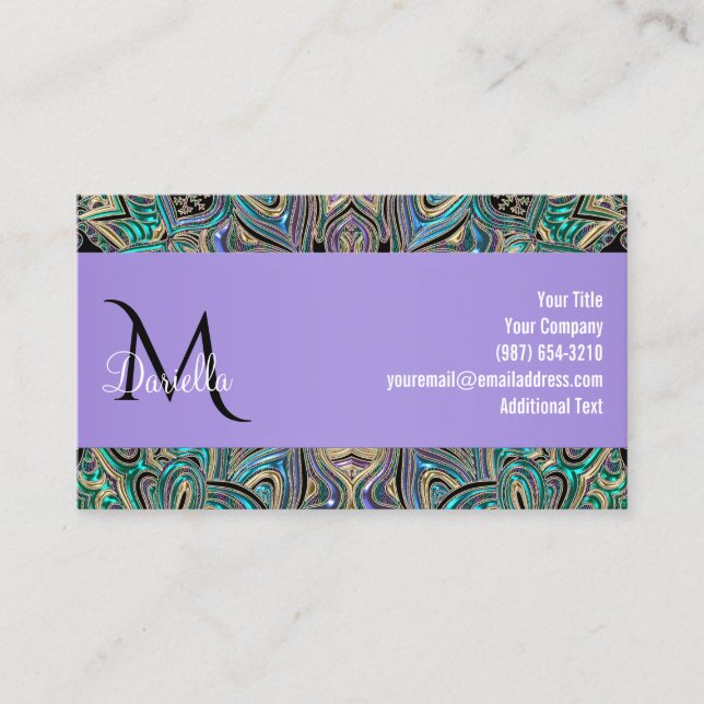 Elegant Lavender Purple Blue Green Gold Mandala Business Card (Front)
