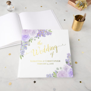 Elegant Lavender Purple Boho Floral Foil Wedding Guest Book