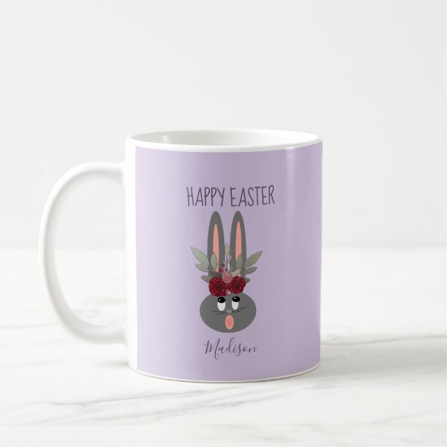 Elegant Lavender Purple Easter Bunny Personalised Coffee Mug (Left)