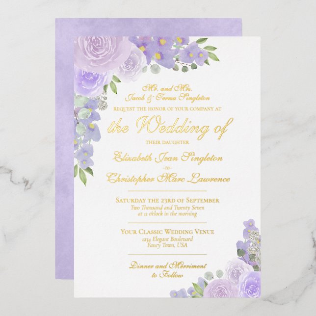 Elegant Lavender Purple Floral Formal Wedding (Front/Back)