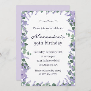 Elegant Lavender Purple Floral Frame 59th birthday Invitation