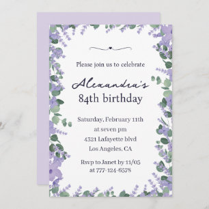 Elegant Lavender Purple Floral Frame 84th birthday Invitation