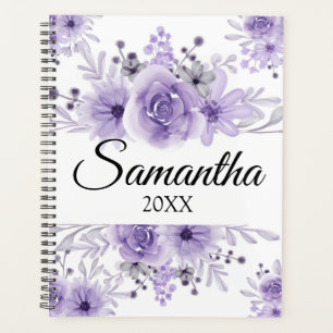 Elegant Lavender Purple Floral Watercolor  Planner