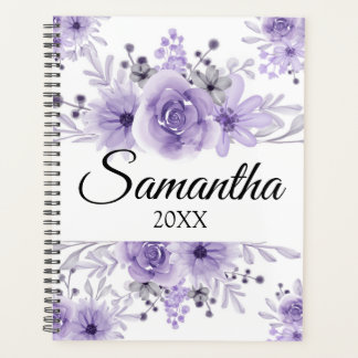 Elegant Lavender Purple Floral Watercolor  Planner