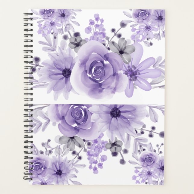 Elegant Lavender Purple Floral Watercolor  Planner (Front)