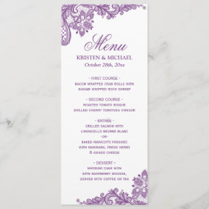 Elegant Lavender Purple Lace Pattern Wedding Menu