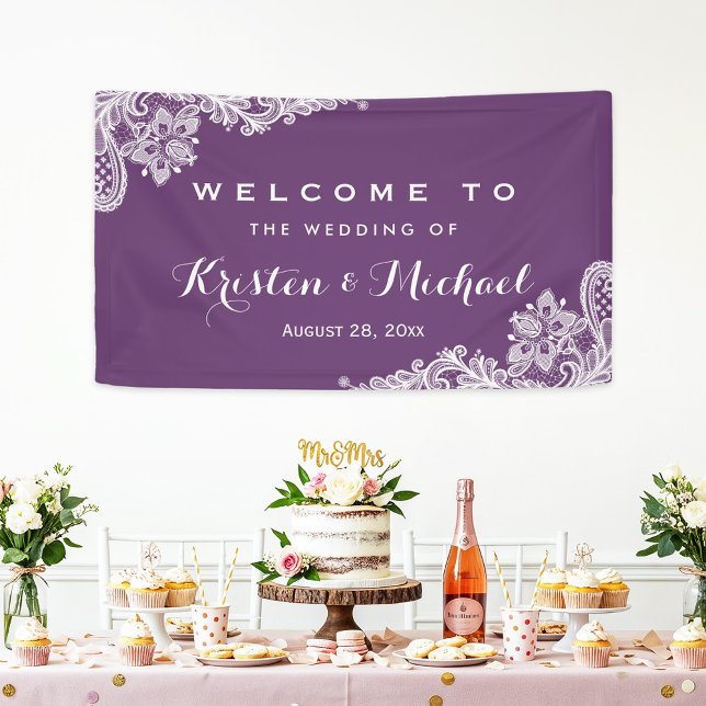 Elegant Lavender Purple Lace Pattern Wedding Party Banner (Creator Uploaded)