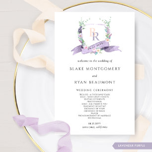 Elegant Lavender Purple Monogram Wedding Program