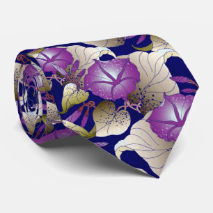 Elegant Lavender Purple Off White Floral Pattern Tie
