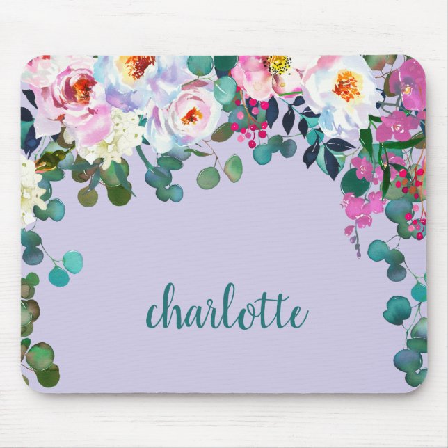 Elegant Lavender Purple Pink Eucalyptus Floral Mouse Mat (Front)