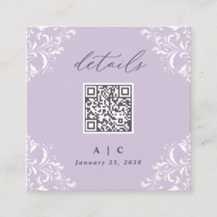 Elegant Lavender Purple QR Code Wedding Details Enclosure Card