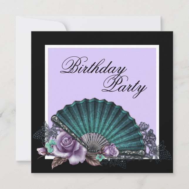 Elegant Lavender Purple Rose Birthday Party Invitation (Front)