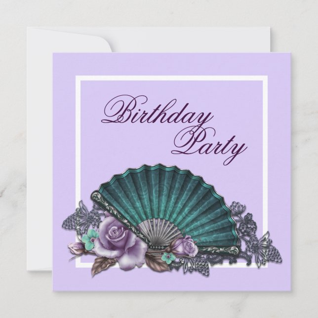 Elegant Lavender Purple Rose Birthday Party Invitation (Front)