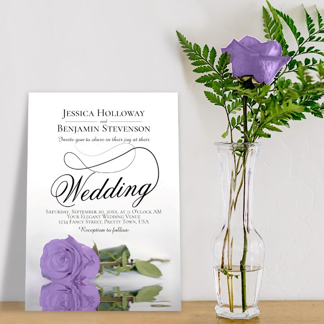 Elegant Lavender Purple Rose Classy Script Wedding Invitation (Creator Uploaded)