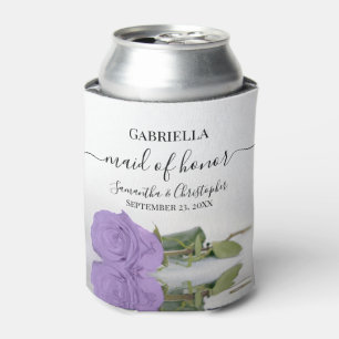Elegant Lavender Purple Rose Maid of Honor Wedding Can Cooler