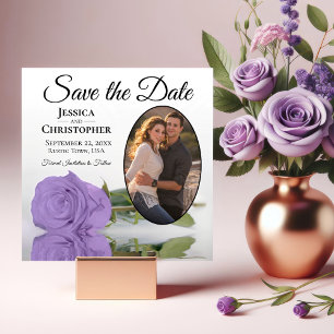 Elegant Lavender Purple Rose & Oval Photo Wedding Save The Date