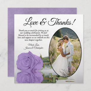 Elegant Lavender Purple Rose Oval Photo Wedding Thank You Card