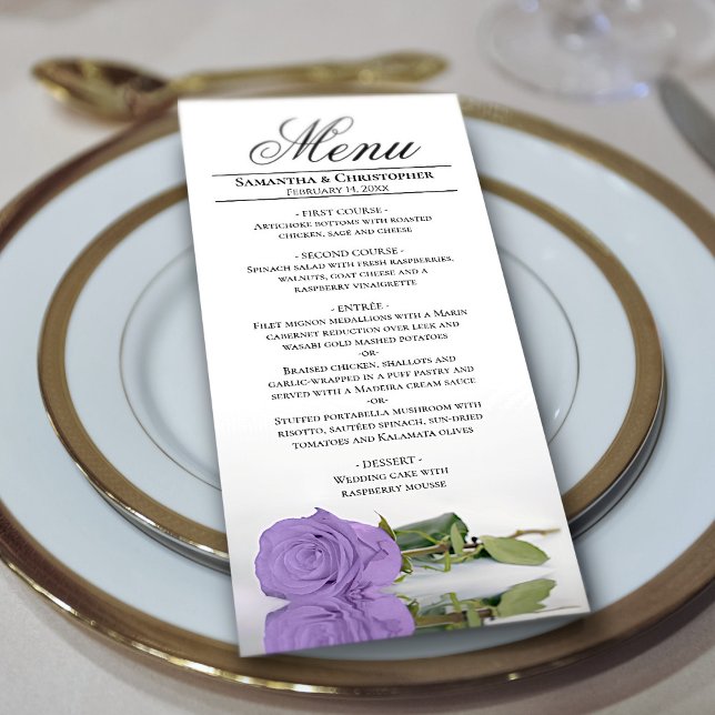Elegant Lavender Purple Rose Reflections Wedding Menu (Creator Uploaded)