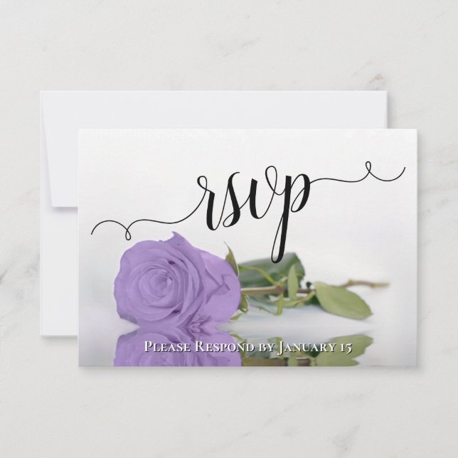 Elegant Lavender Purple Rose Reflections Wedding RSVP Card (Front)