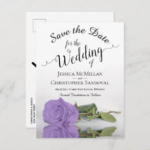 Elegant Lavender Purple Rose Wedding Save the Date Announcement Postcard