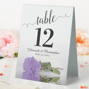 Elegant Lavender Purple Rose Wedding Table Number